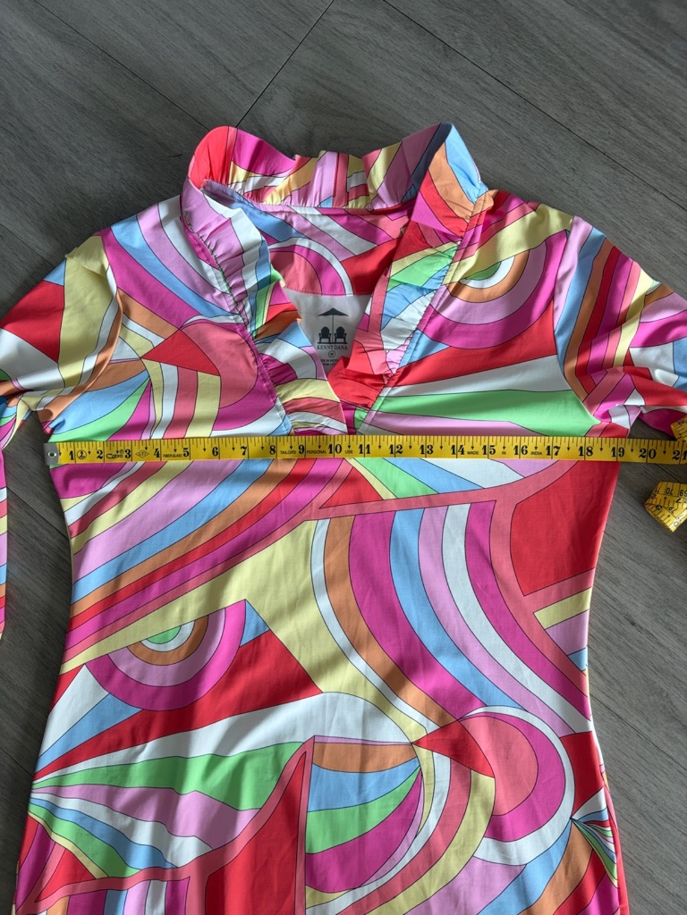 Kenny Dana - ruffle neck women’s Multicolor Swirl Print Mini Dress - Picture 7 of 9